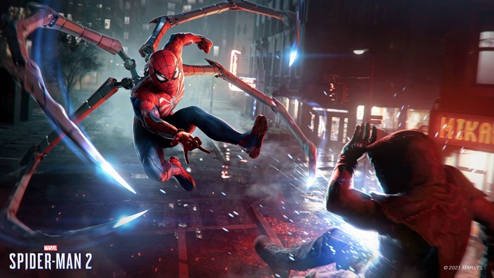 Spider-Man in Action with Mechanical Arms 4K