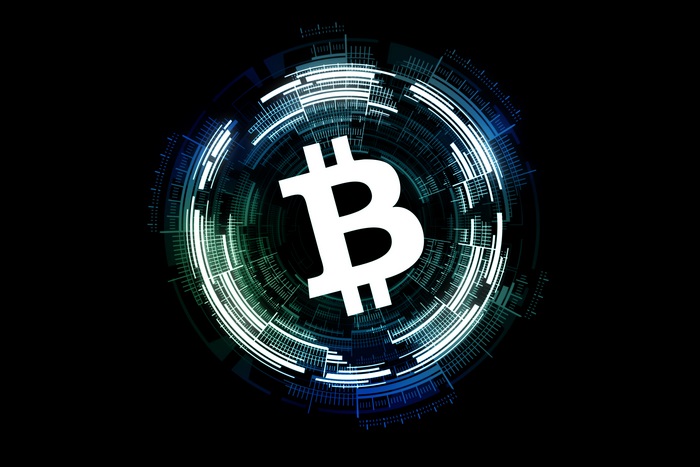 Bitcoin Symbol in Futuristic Blockchain Circle