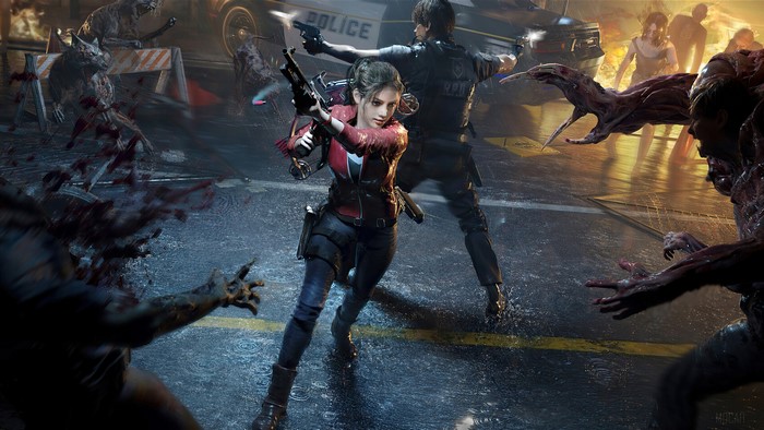 Resident Evil 2: Leon and Claire Battle Zombies