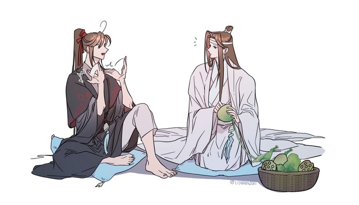 Wei Wuxian and Lan Wangji peeling lotus seeds
