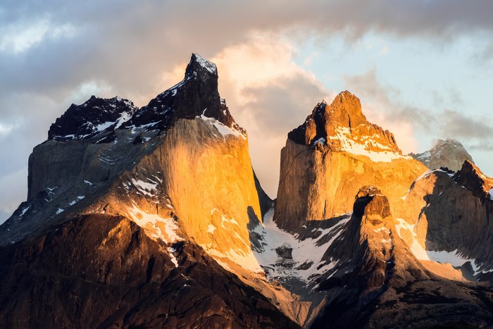 Golden Light on Torres Del Paine Cliffs