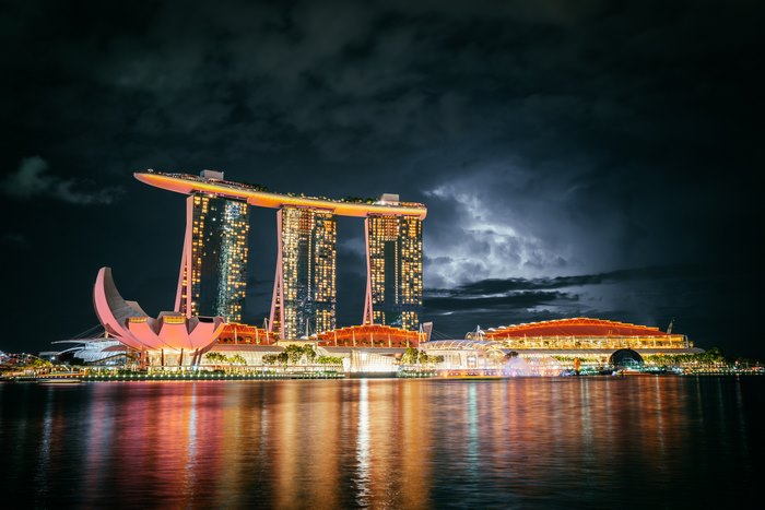 Marina Bay Sands at Night with Dramatic Sky