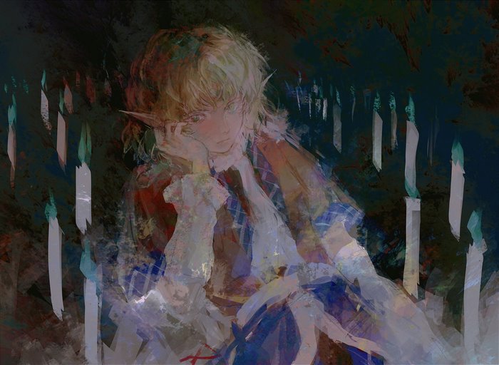 Melancholy Parsee Mizuhashi surrounded by candles