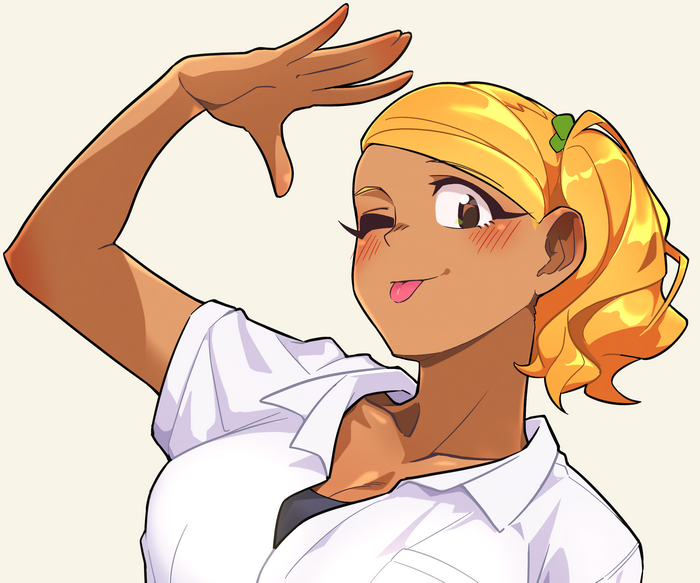 Rumiko Manbagi playful wink and tongue out