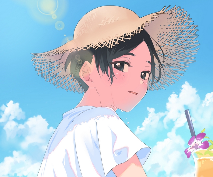 Yotasuke Takahashi in a straw hat on a summer day