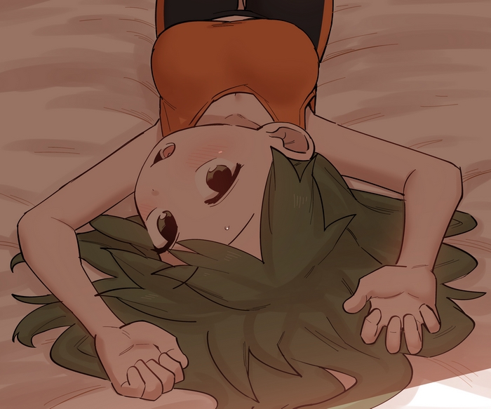 Futaba Igarashi lying upside down on bed