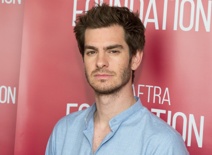 Andrew Garfield, American actor, wearing a blue shirt