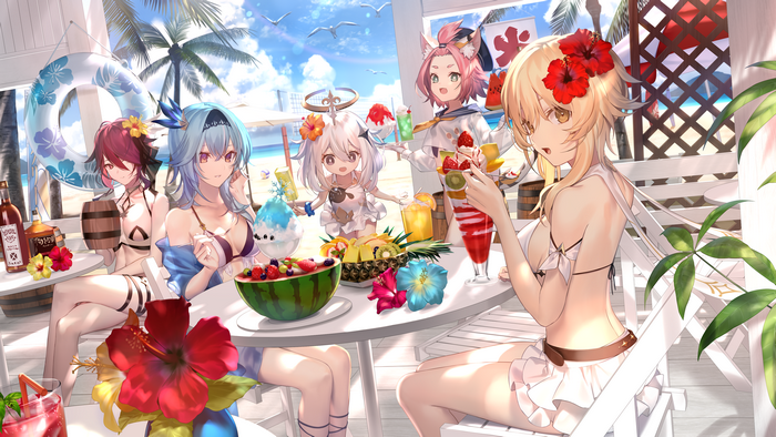 Genshin Impact Characters Relaxing Beachside