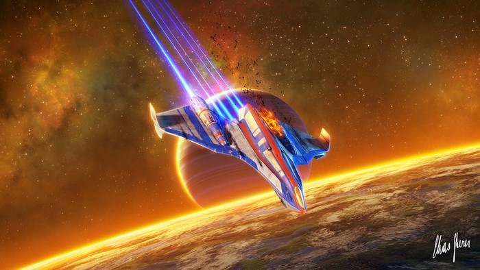 Starfighter Down: Fiery Descent to a Ringed Planet