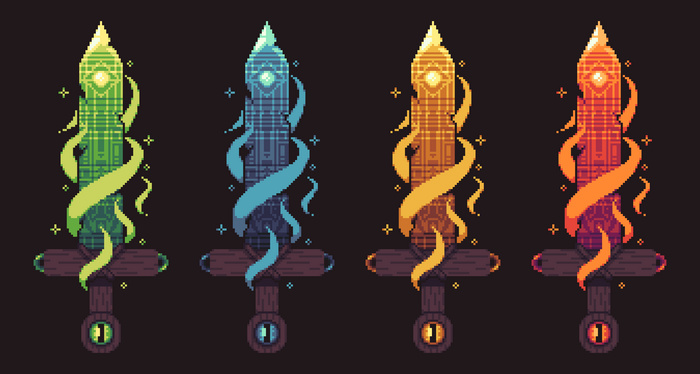 Colorful Pixel Art Magical Swords
