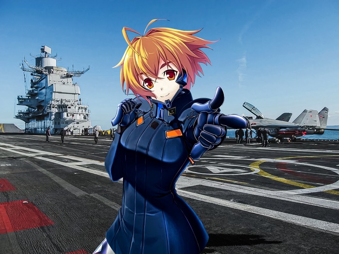 Muv-Luv Alternative Akira Isumi on an aircraft carrier