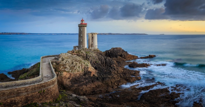 Petit Minou lighthouse on the rocky coast of Plouzané