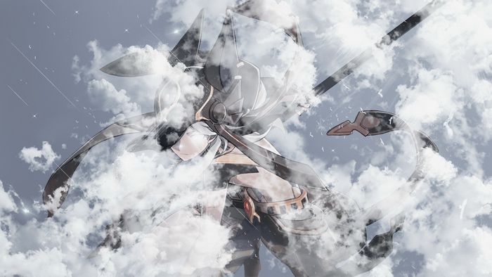 Cyno (Genshin Impact) among the clouds and birds