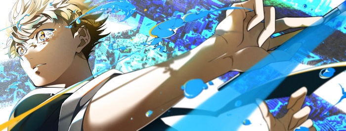 Yatora Yaguchi painting with vibrant blue splashes