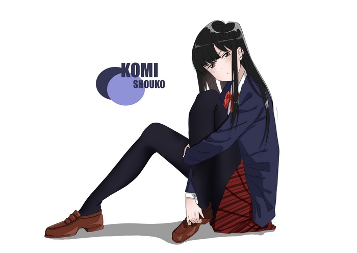 Komi Shouko shyly sitting in school uniform