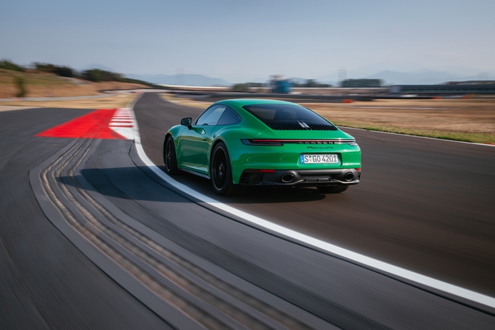 Porsche 911 Carrera GTS speeding on a race track