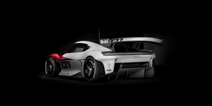 White and Red Porsche Mission R Electric Race Car