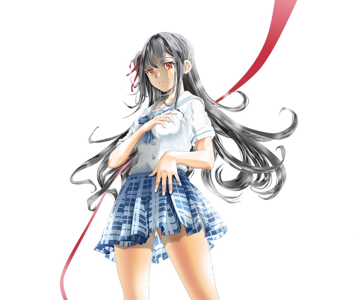 Natsunagi Nagisa in school uniform with red eyes