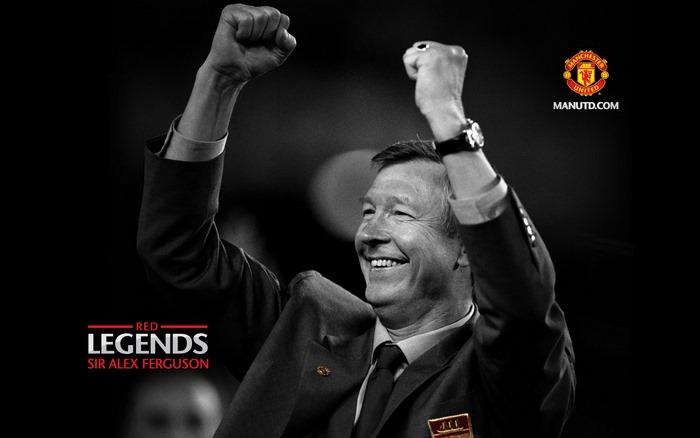 Manchester United legend Sir Alex Ferguson celebrating
