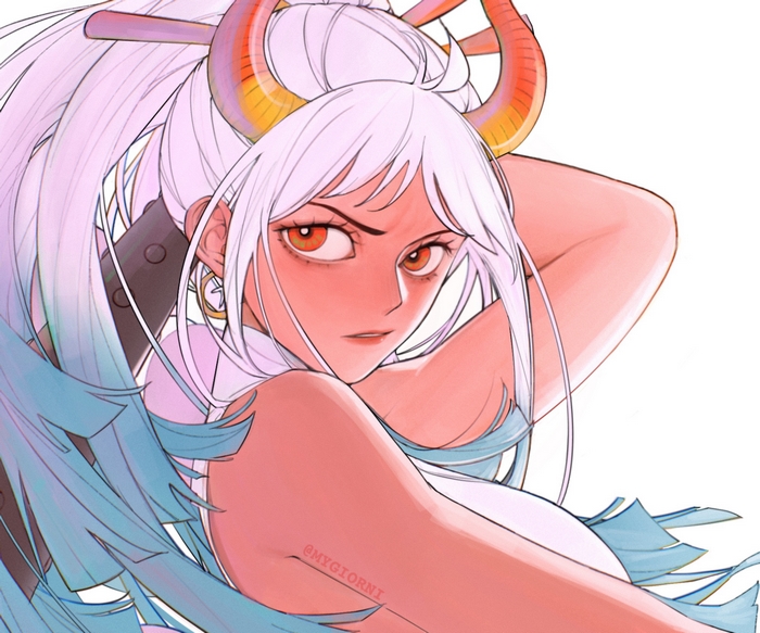 Yamato (One Piece) with intense red eyes