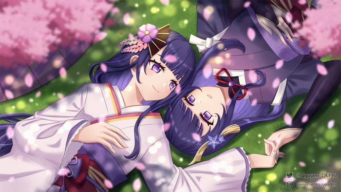 Raiden Makoto and Baal Raiden Shogun in Sakura Setting