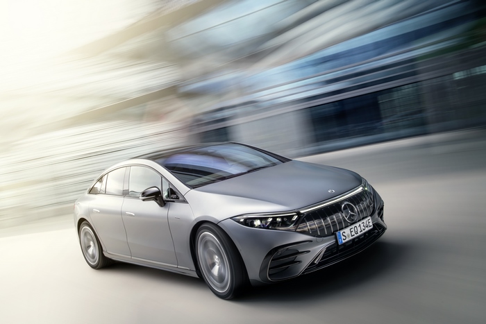 Mercedes-AMG EQS 53 electric luxury car in motion