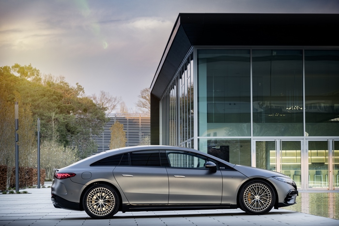 Mercedes-AMG EQS 53 Electric Car Parked at Modern Building