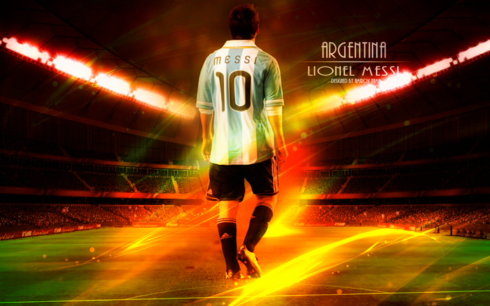 Lionel Messi Argentina Football Player Glowing Stadium