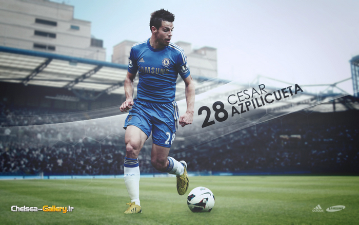 César Azpilicueta, Chelsea F.C. number 28, with ball