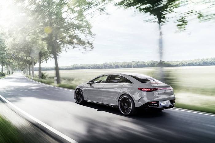 Mercedes-Benz EQE 350 electric luxury car in motion