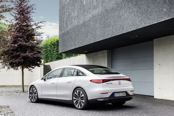 White Mercedes-Benz EQE 350 Luxury Electric Car