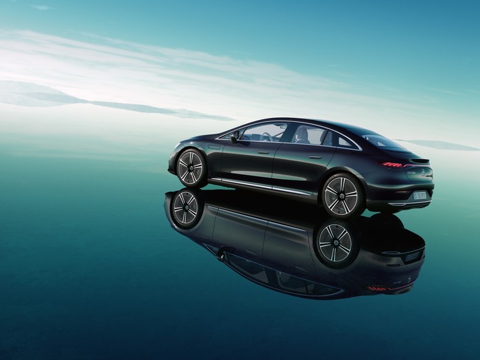 Luxury Mercedes-Benz EQE 350 Electric Car Reflection