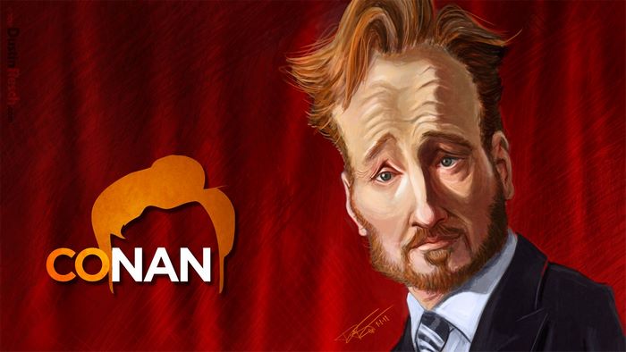 Conan O'Brien caricature with show logo