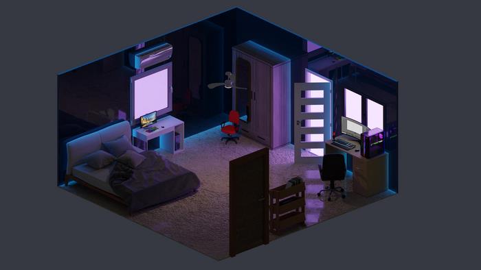 Artistic Neon Lit Gaming Bedroom