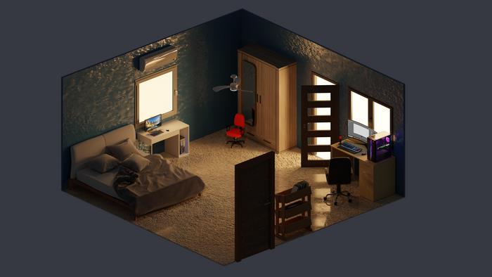 8K Ultra HD Artistic Isometric Bedroom