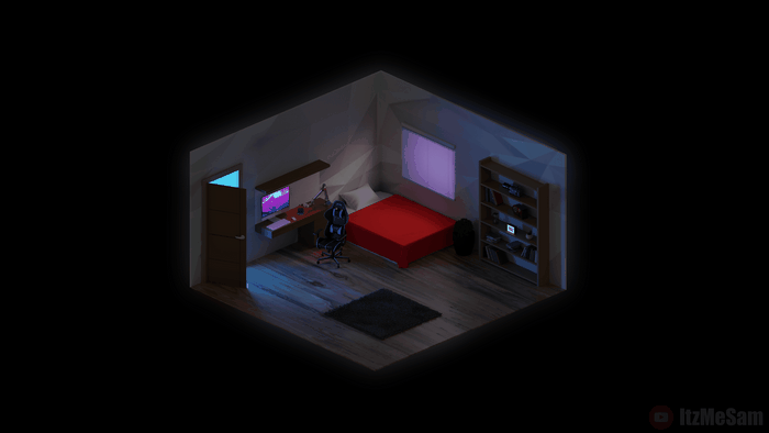 Isometric Artistic Bedroom with Gaming Setup