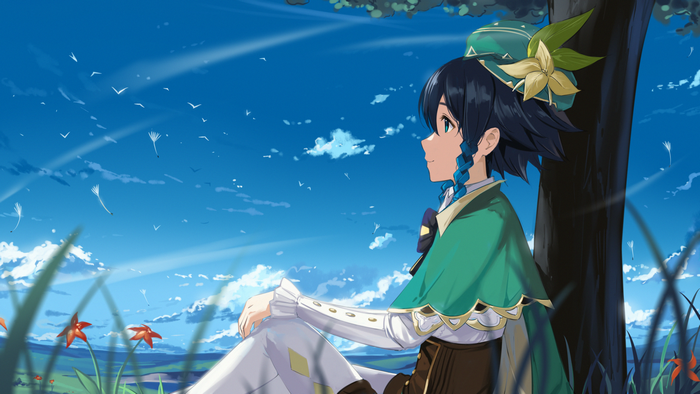 Venti (Genshin Impact) gazing at the blue sky