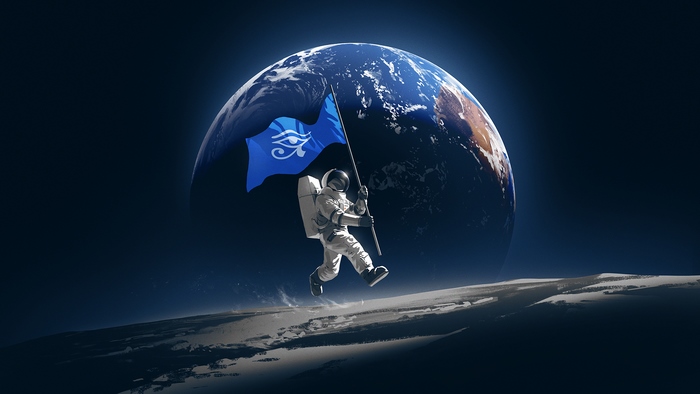 Astronaut carries Eye of Horus flag on Moon