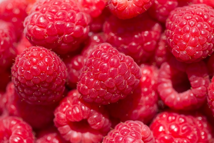Close-up of fresh red raspberries
