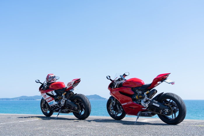 Two Ducati Motorcycles by the Ocean