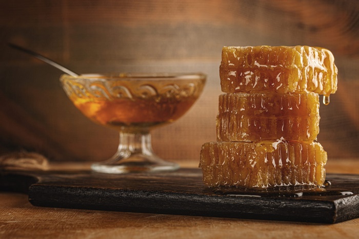 Delicious Honeycomb Stack with Dripping Honey