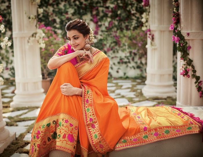 Kajal Aggarwal in Vibrant Orange Saree