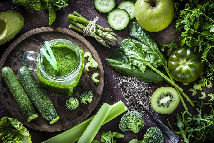 Vibrant Green Smoothie and Fresh Produce Still Life