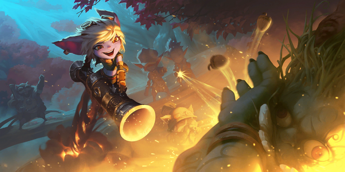 Tristana League of Legends Blasting Cannon in Forest Battle