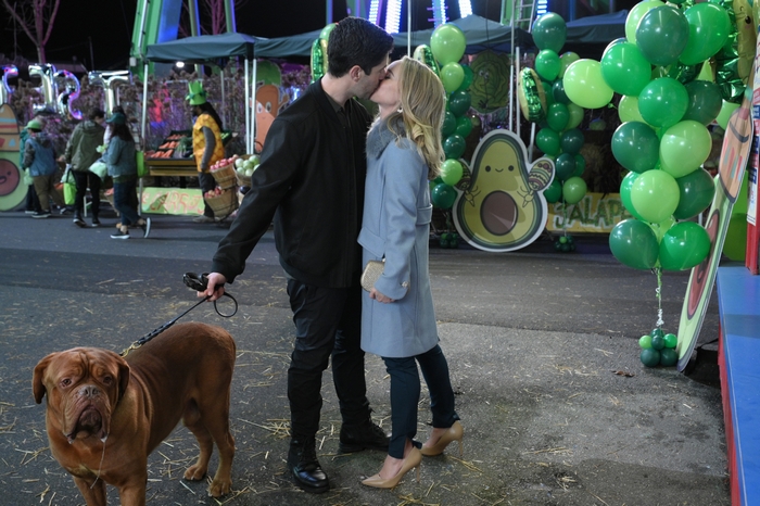 Josh Peck and Becca Tobin kiss with dog in Turner and Hooch