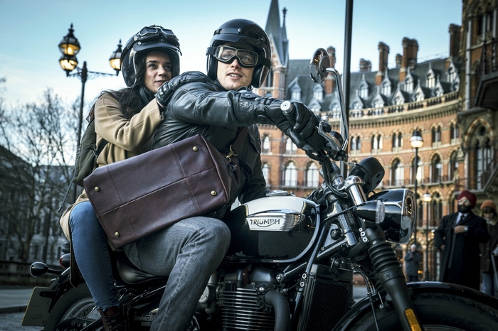 SAS: Red Notice Sam Heughan Hannah John-Kamen on motorcycle