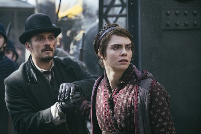 Orlando Bloom and Cara Delevingne in Carnival Row 4K