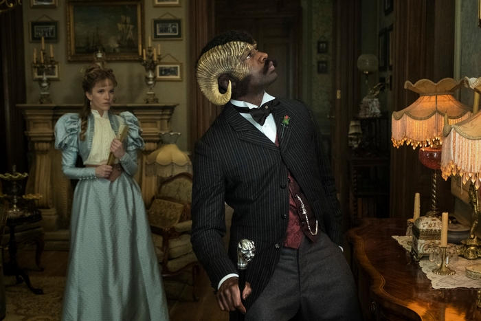 Carnival Row: Agreus Astrayon and Imogen Spurnrose in a mansion