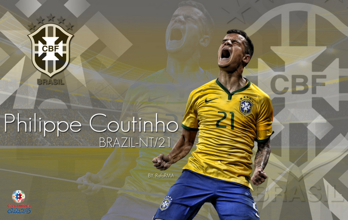 Philippe Coutinho celebrating for Brazil National Football Team