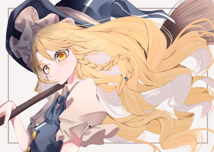 Touhou Marisa Kirisame with broom and flowing hair